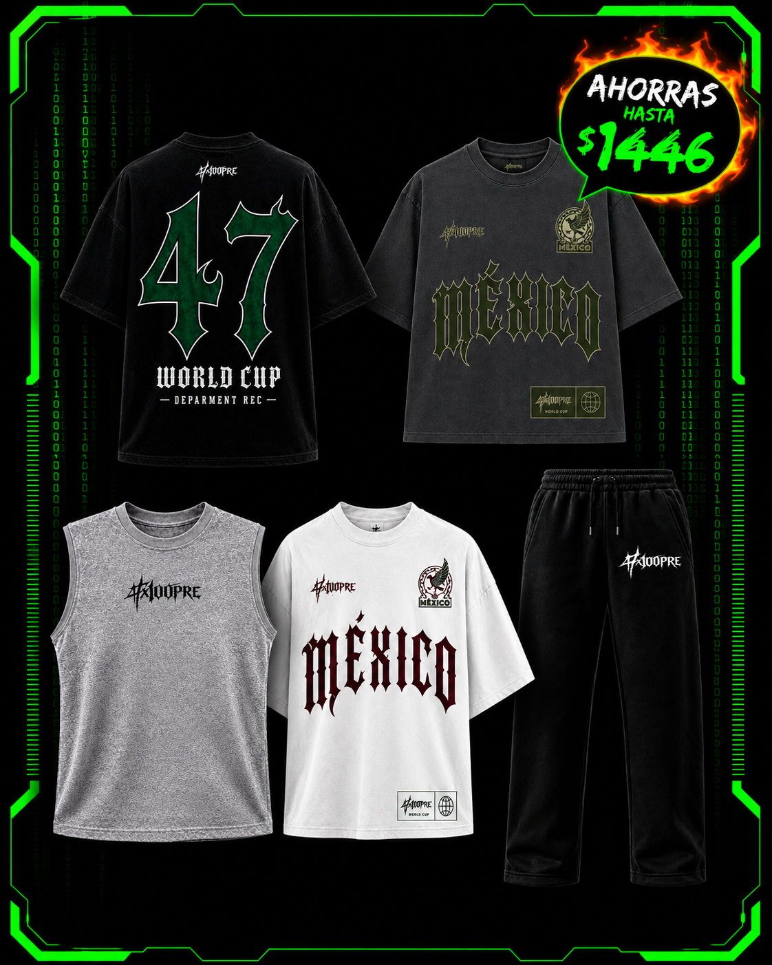 OUTFIT MX 47X COMPLETO · 5 PIEZAS (3 OVERS + BAGGY + TANK)